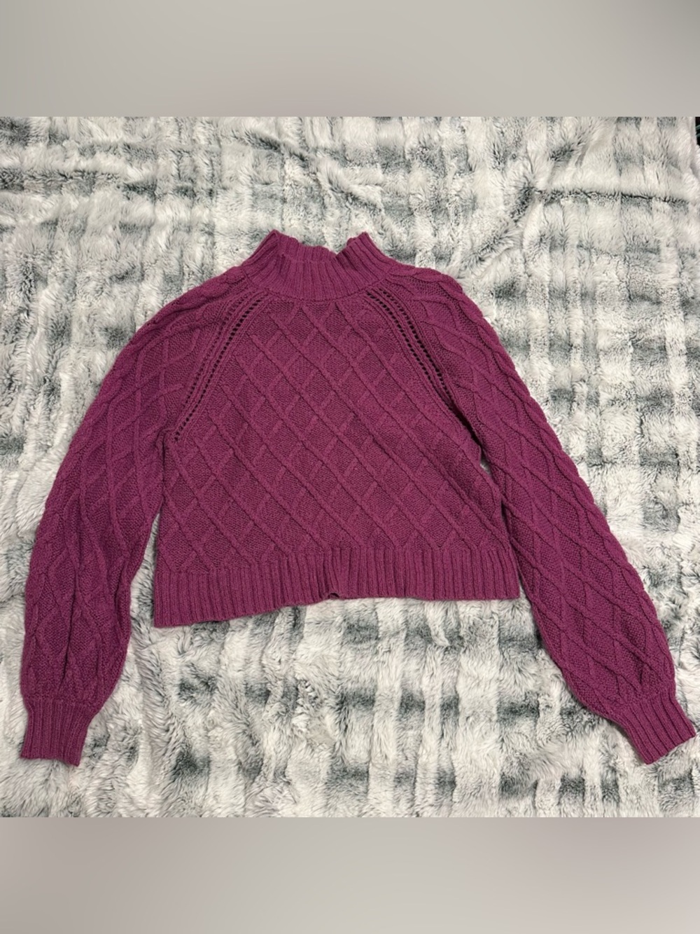 American Eagle Outfitters Cable Knit Mock Neck Sweater - Plum